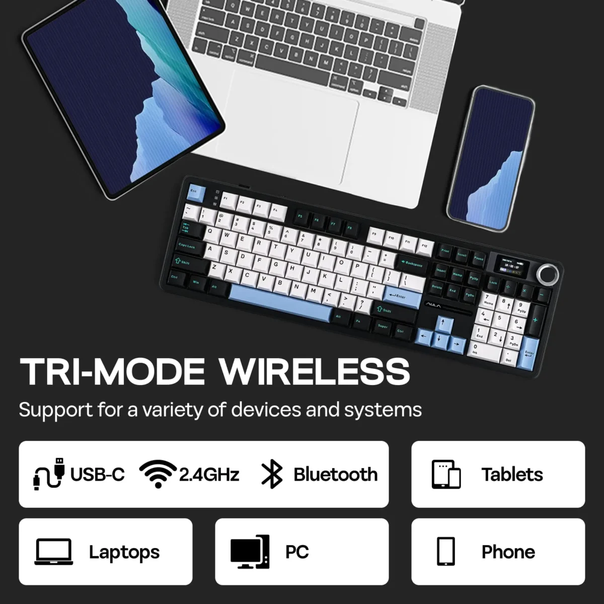 F99 Wireless Mechanical Keyboard,Tri-Mode BT5.0/2.4GHz/USB-C Hot Swappable Custom Keyboard,Pre-lubed Linear Switches,RGB Backlit Computer Gaming Keyboards for PC/Tablet/PS/Xbox - Image 5