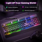Gaming Keyboard, USB Wired Computer Keyboard, 15-Zone RGB Illumination, IP32 Water Resistance, 25 Anti-ghosting Keys, All-Metal Panel (Whisper Quiet Gaming Switch) - Image 5