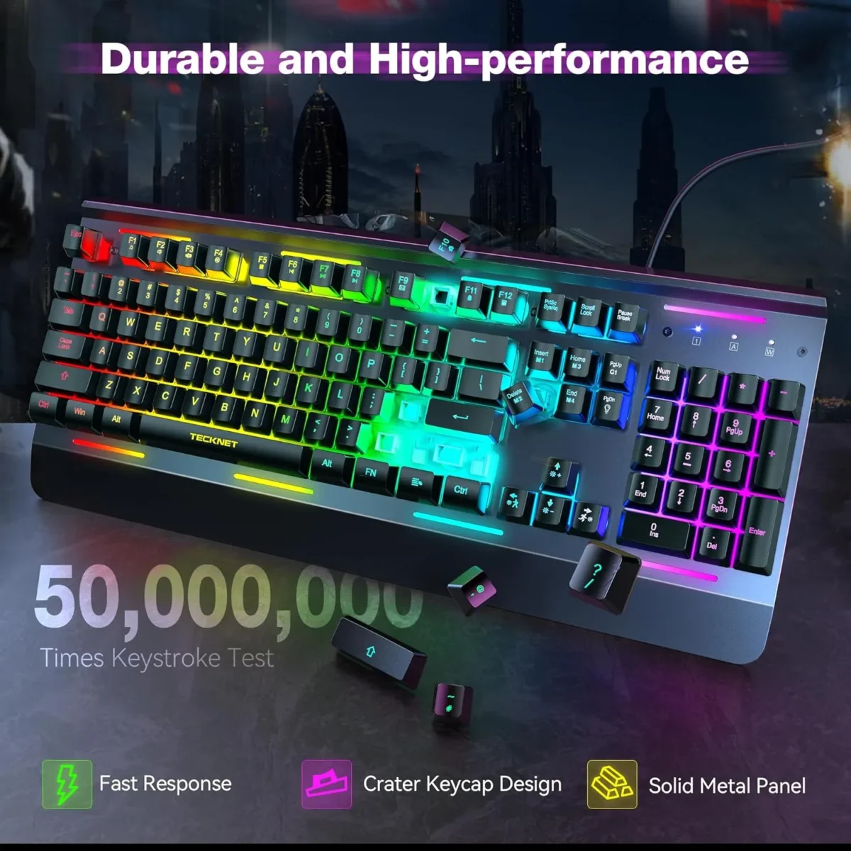 Gaming Keyboard, USB Wired Computer Keyboard, 15-Zone RGB Illumination, IP32 Water Resistance, 25 Anti-ghosting Keys, All-Metal Panel (Whisper Quiet Gaming Switch) - Image 4