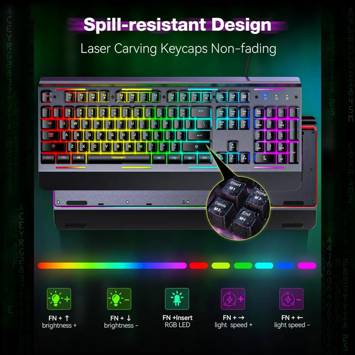Gaming Keyboard, USB Wired Computer Keyboard, 15-Zone RGB Illumination, IP32 Water Resistance, 25 Anti-ghosting Keys, All-Metal Panel (Whisper Quiet Gaming Switch) - Image 2