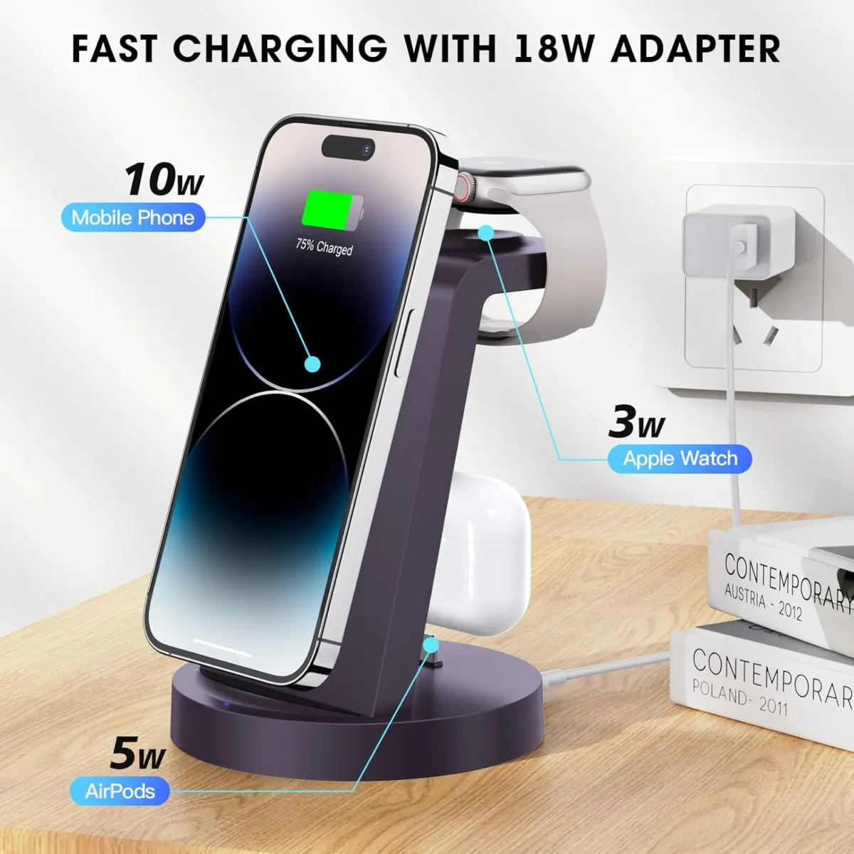 3 in 1 Charging Station for iPhone, Wireless Charger for iPhone 16e 16 15 14 13 12 11 X Pro Max & Apple Watch - Wireless Charging Station for AirPods 4 3 Pro - Image 6