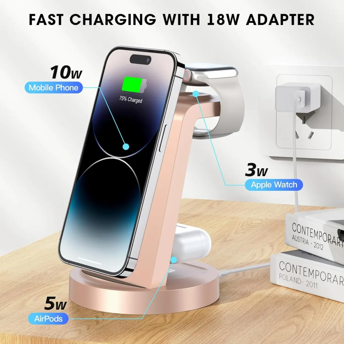 3 in 1 Charging Station for iPhone, Wireless Charger for iPhone 16e 16 15 14 13 12 11 X Pro Max & Apple Watch - Wireless Charging Station for AirPods 4 3 Pro - Image 1